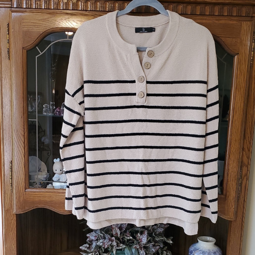 Striped Cream and Black Sweater